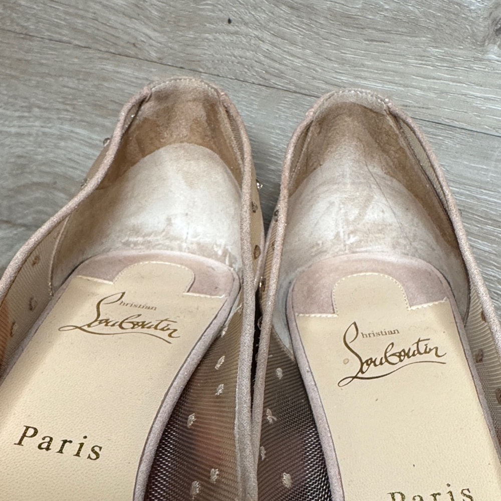 Christian Louboutin Follies Strass 85 | Nude Suede Lame | Worn Once - Picture 9 of 11